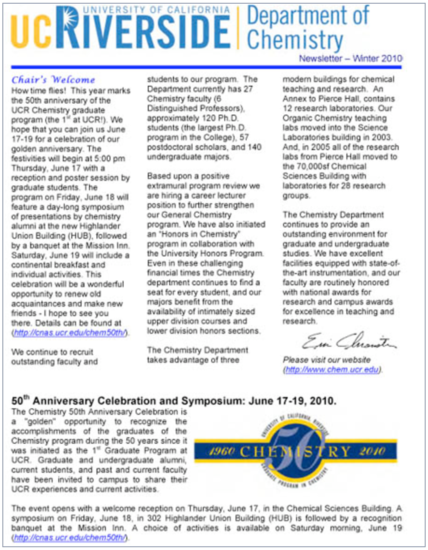 cover of 2010 Chemistry newsletter