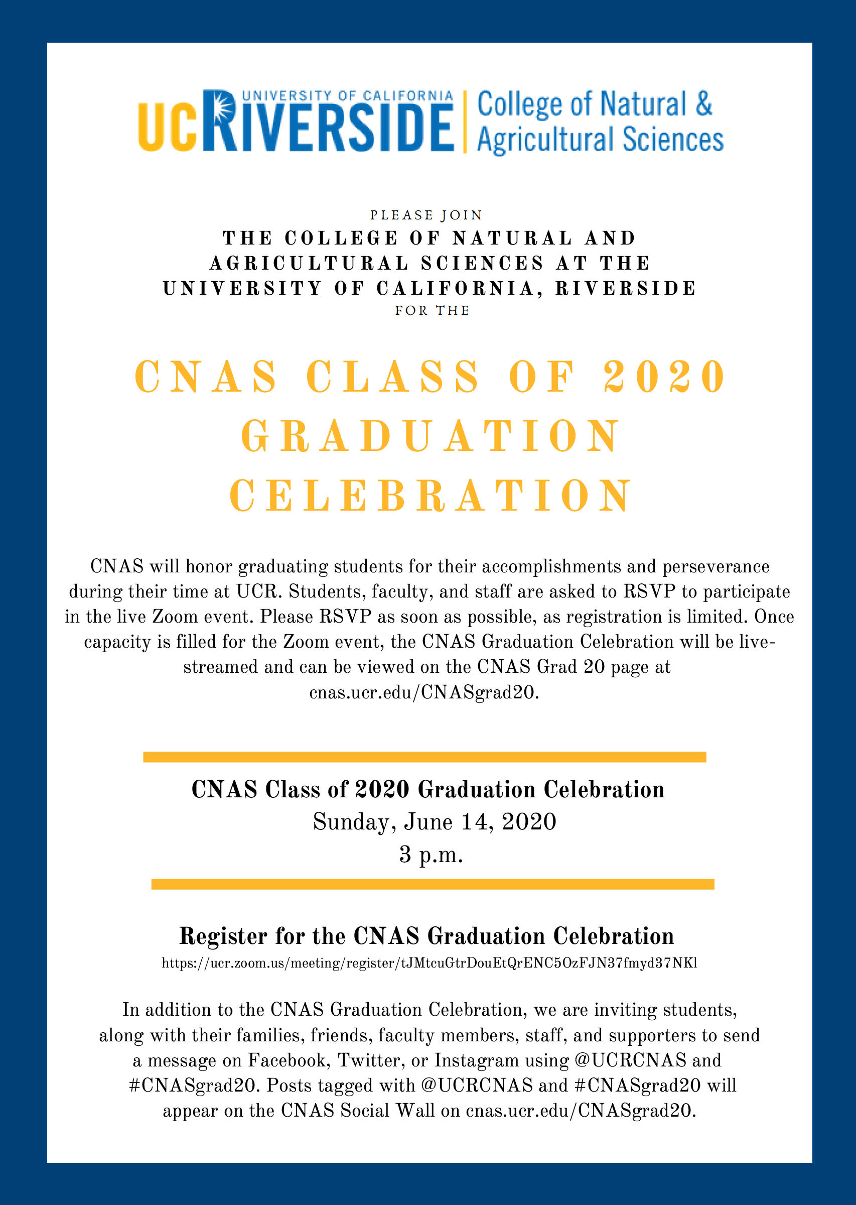 Invitation to CNAS online Graduation Celebration 2020