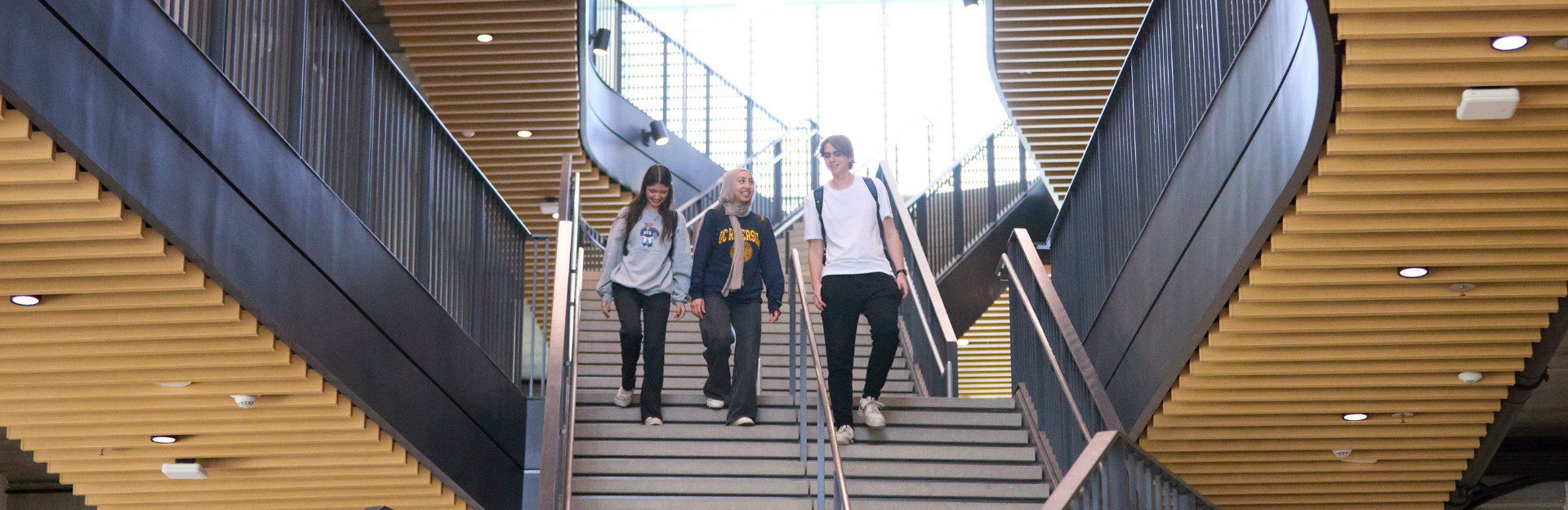 CNAS students walking down Student Success Center stairs