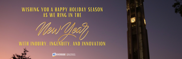 CNAS Happy Holiday message 2022 with bell tower in background