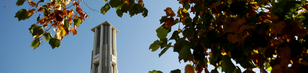 UCR bell tower with fall leaves