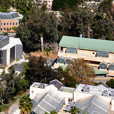 Aerial view of the campus and moutains (c) UCR