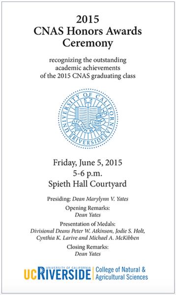 2015 CNAS Honors Awards Ceremony program (c) UCR