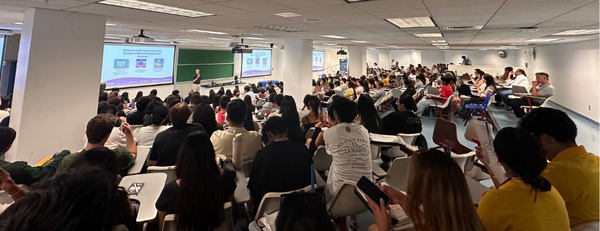 Lecture Hall filled with incoming CNAS students during CNAS Orientation