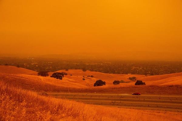 Concord, CA, orange skies from wildfires