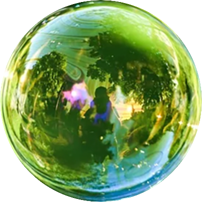 woman reflected in bubble