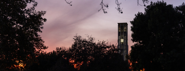 UCR bell tower during an evening sunset