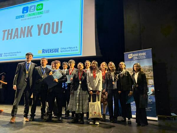 Students on stage for RUSD Awards Ceremony at University Theater