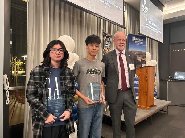 CNAS Dean Peter Atkinson with Val Verde Unified School District Science and Engineering Award Winners