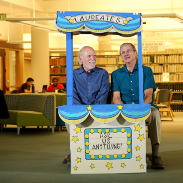 Nobel laureates Barry Barish and Richard Schrock in Rivera Library