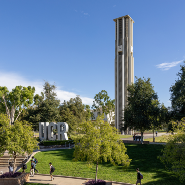 UCR bell tower and sign