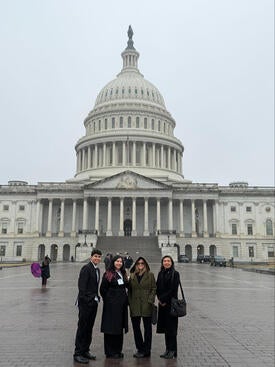 Angel Zarobinski, Mia Alvarado, Logan Reynosa, and faculty mentor Dr. Stephanie Dingwall in Washington, D.C. at the Nation's Capitol.