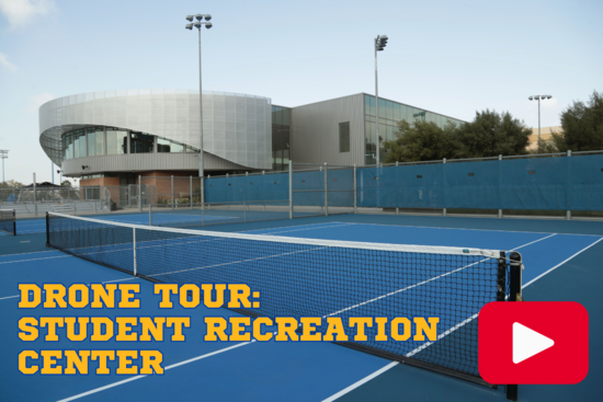 Student Recreation Center exterior with tennis court