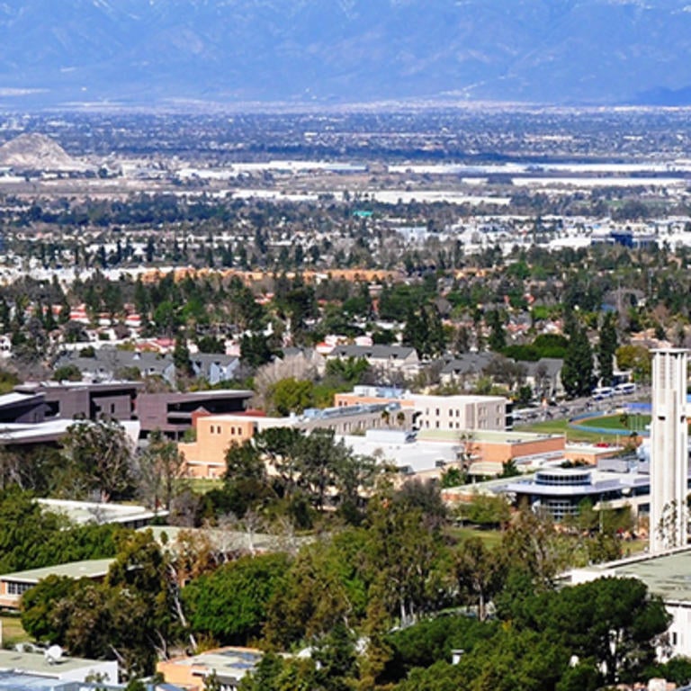 Aerial view of the campus and mountains (c) UCR