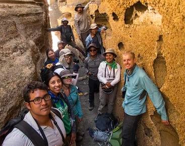 Students from UCR’s inaugural 2016 geology field course exploring a volcanic fissure in eastern California. (Nic Barth/UCR)