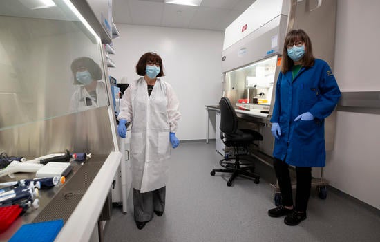 Isgouhi Kaloshian and Katherine A. Borkovich in UC Riverside’s COVID-19 testing laboratory